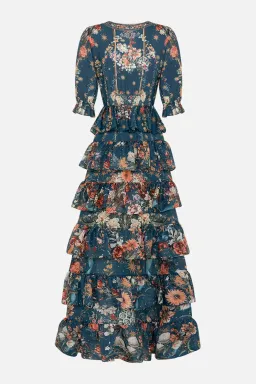 Camilla She Who Wears the Crown Puff Sleeve Tiered Long Dress Floral Size S (AU 10) for rent on The Volte - image 9