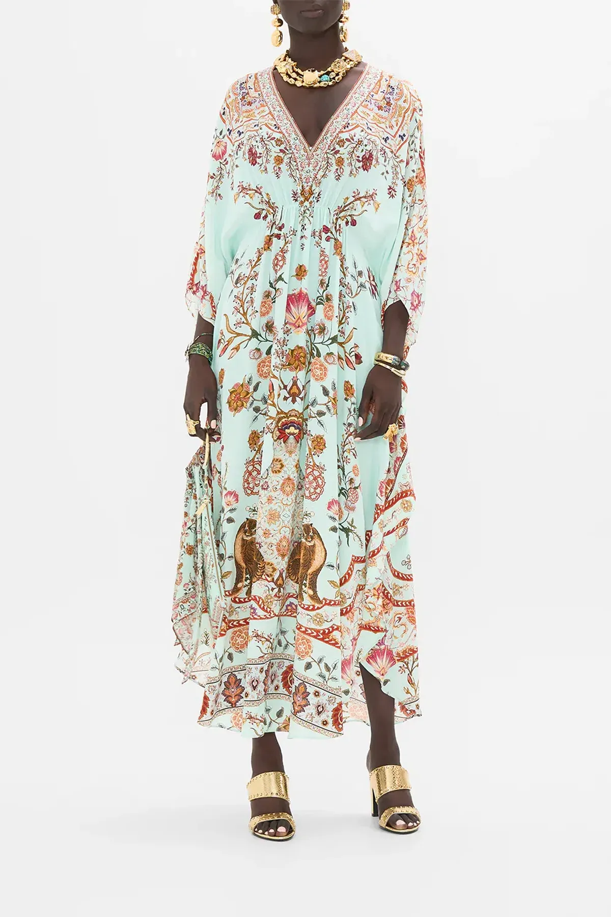 Camilla Weaving Worlds Gathered Waist Kaftan Floral One Size - Image 1