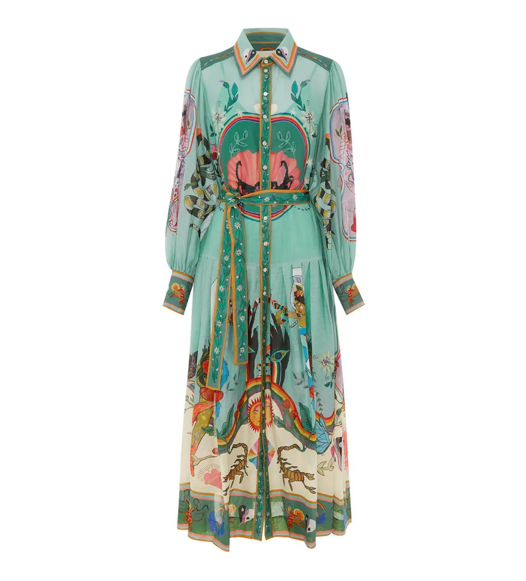 Alemais Evergreen Midi Shirtdress Green/Print Size 14 for rent on The Volte - main image