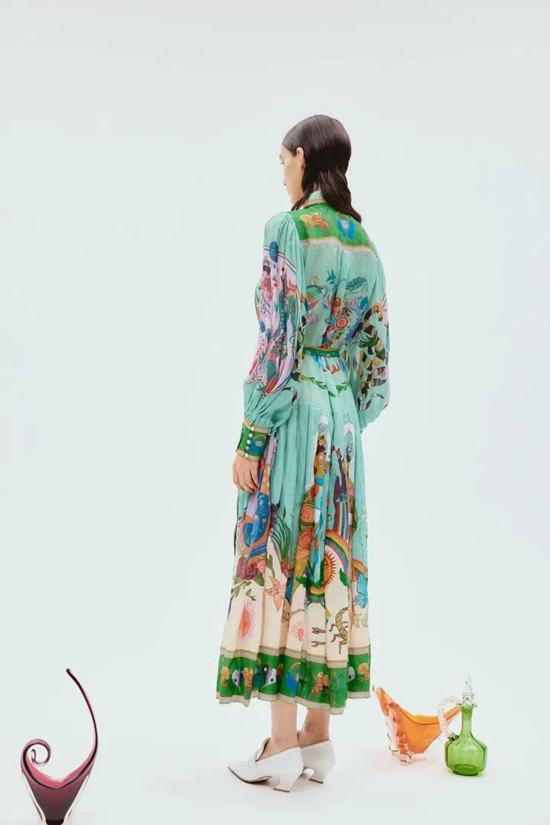 Alemais Evergreen Midi Shirtdress Green/Print Size 14 for rent on The Volte - main image