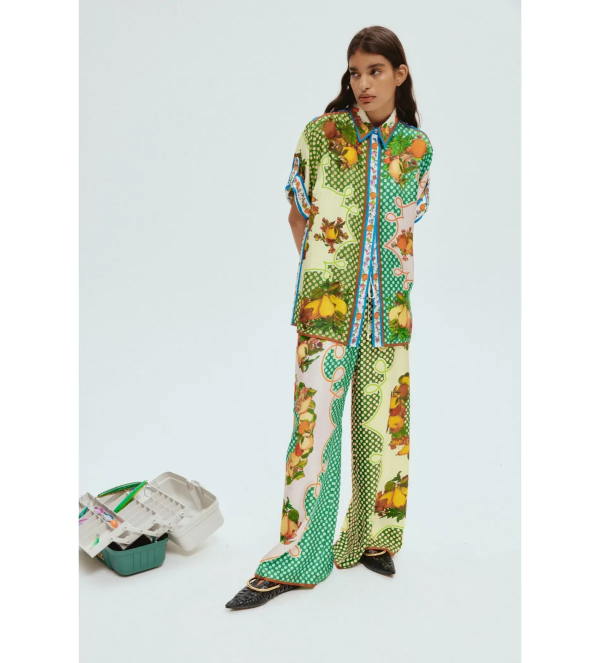 Alemais Lemonis Silk Shirt and Pant Set Multi Size 16 for rent on The Volte - main image
