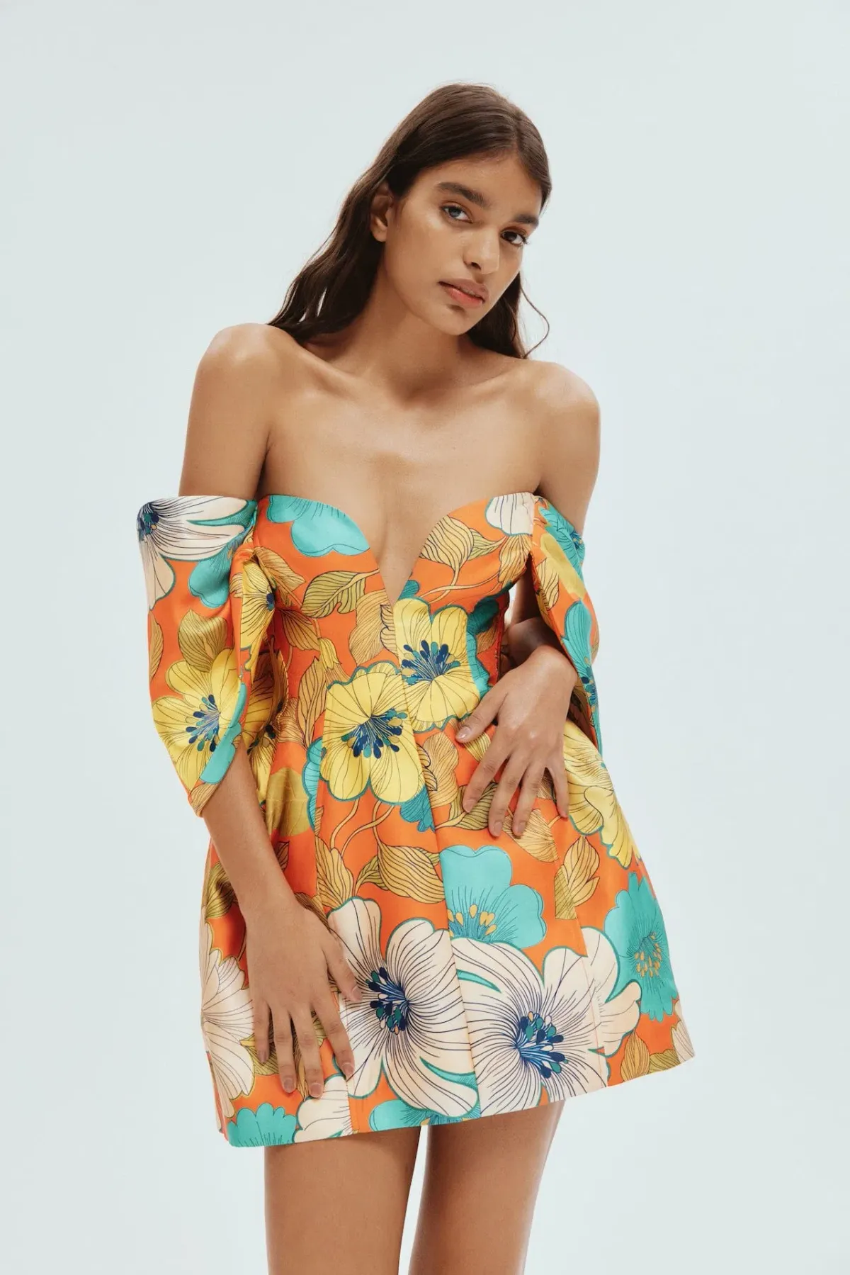 Alemais Piato Sculpt Mini Dress Marigold Multi Floral Size AU 12 - Image 2