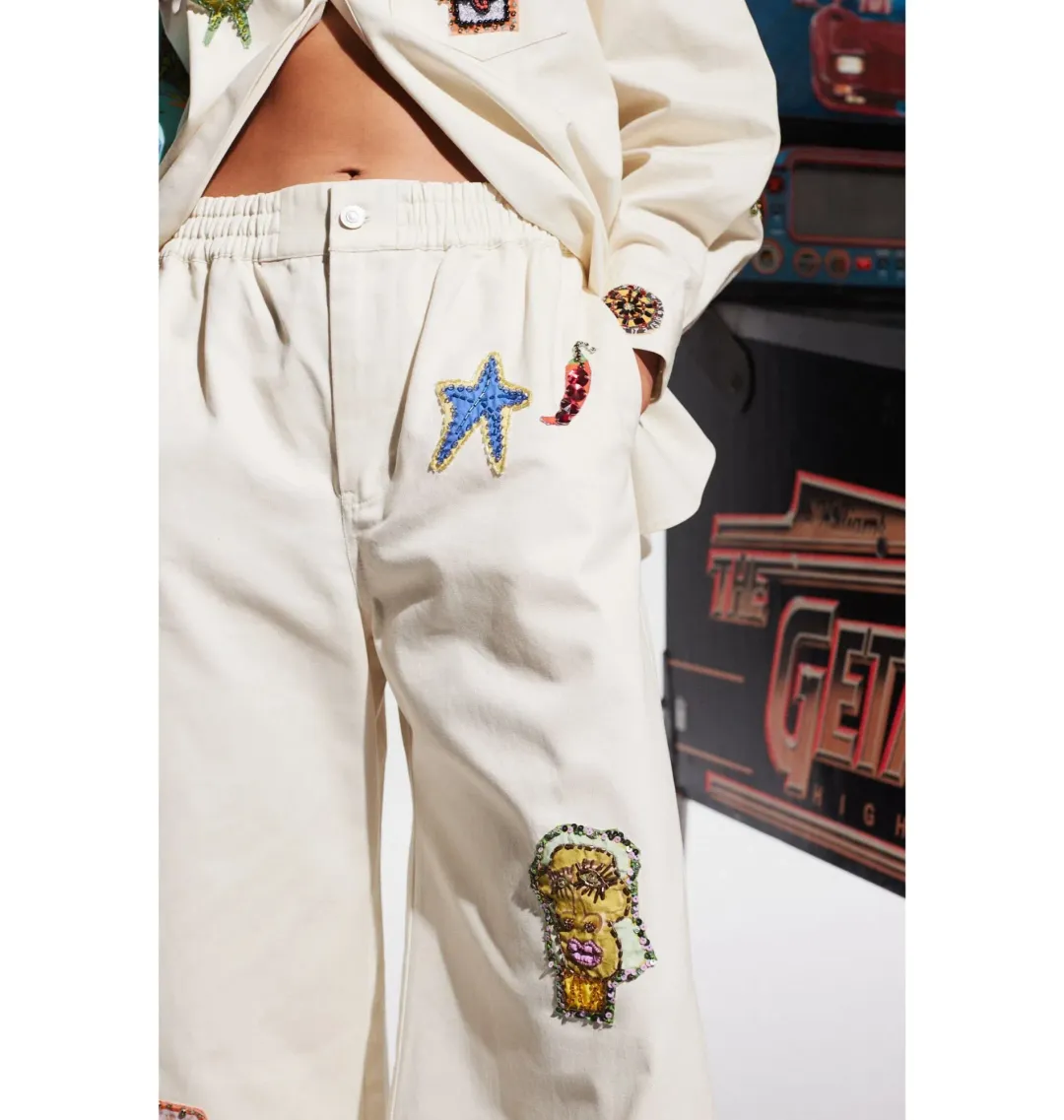 Alemais Players Embroidered Shirt Blue and Pants Ivory Set Size AU 16 for rent on The Volte - main image