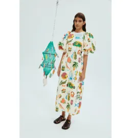 Alemais Samaki Puff Sleeve Midi Dress in Multi Size AU 14 for rent on The Volte - image 1