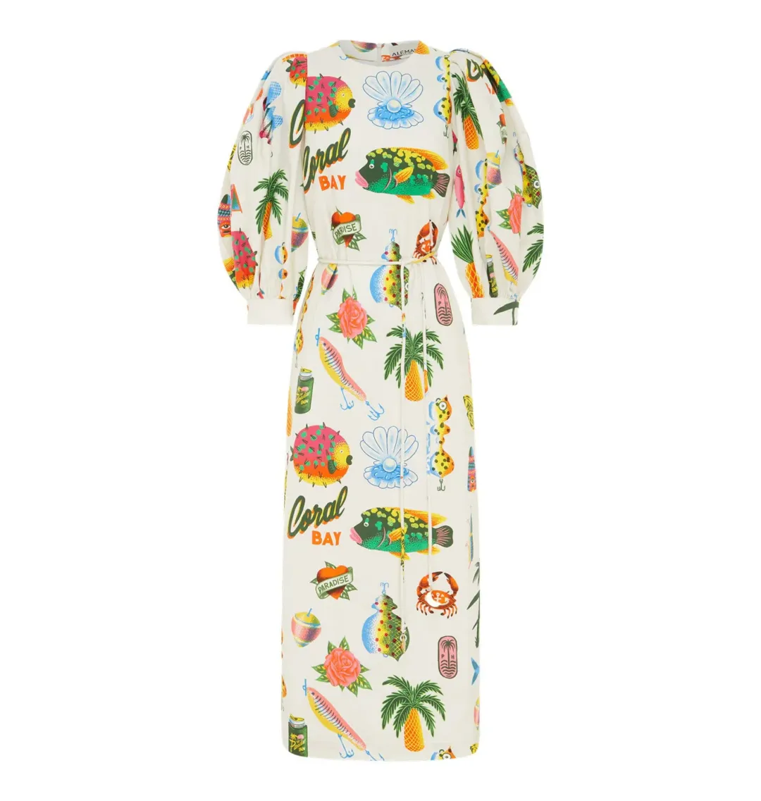Alemais Samaki Puff Sleeve Midi Dress in Multi Size AU 14 for rent on The Volte - main image