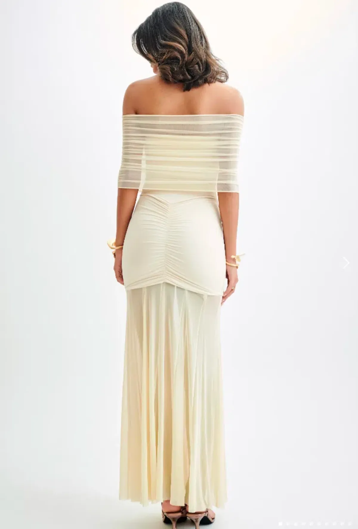 Meshki Caspian Slinky And Mesh Off Shoulder Maxi Dress Ivory Size M / AU 10 - Image 3