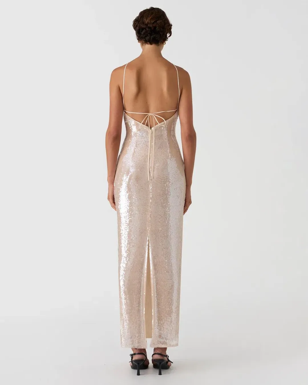 MISHA Allegra Sequin Maxi Dress Champagne Size 8 for rent on The Volte - main image