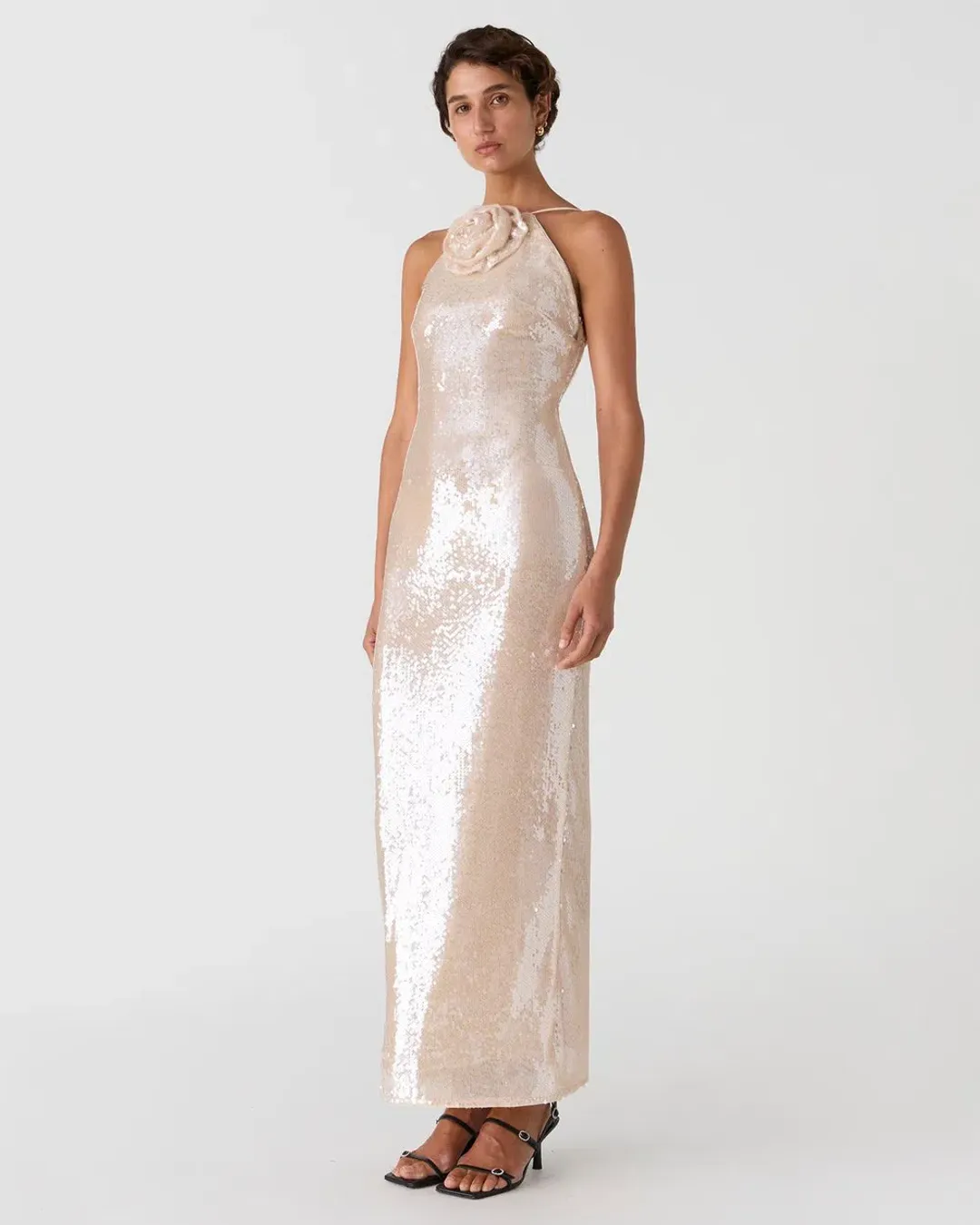 MISHA Allegra Sequin Maxi Dress Champagne Size 8 for rent on The Volte - main image