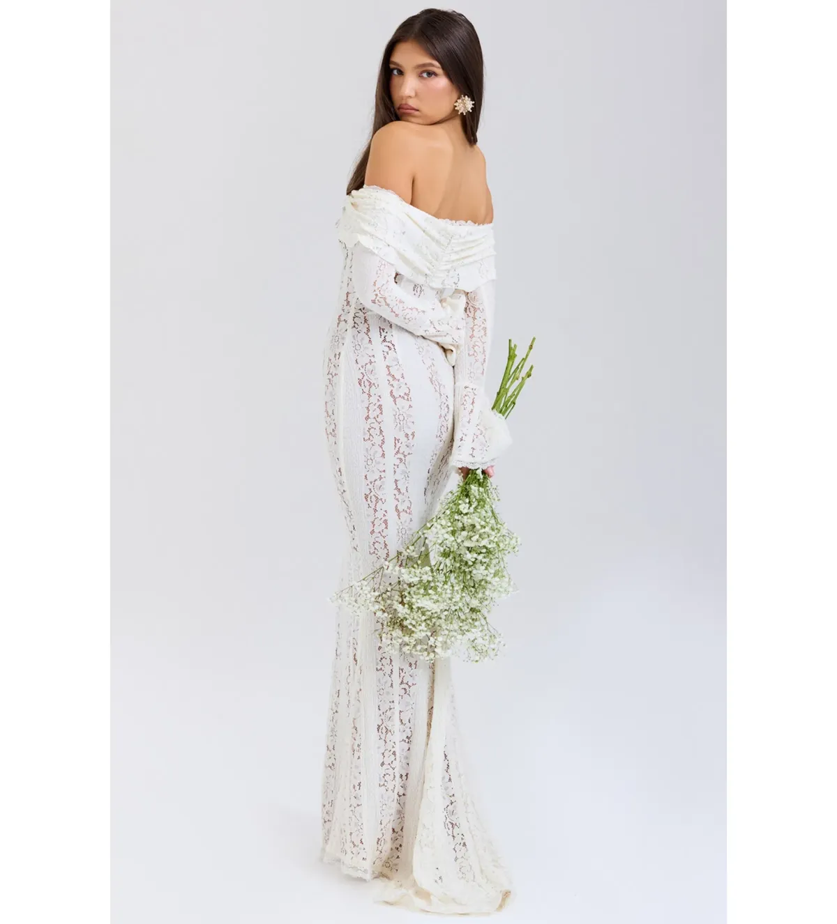 House of CB Belle Lace Off Shoulder Maxi Dress Vintage Cream Flora Size XS/Au 6 - Image 2