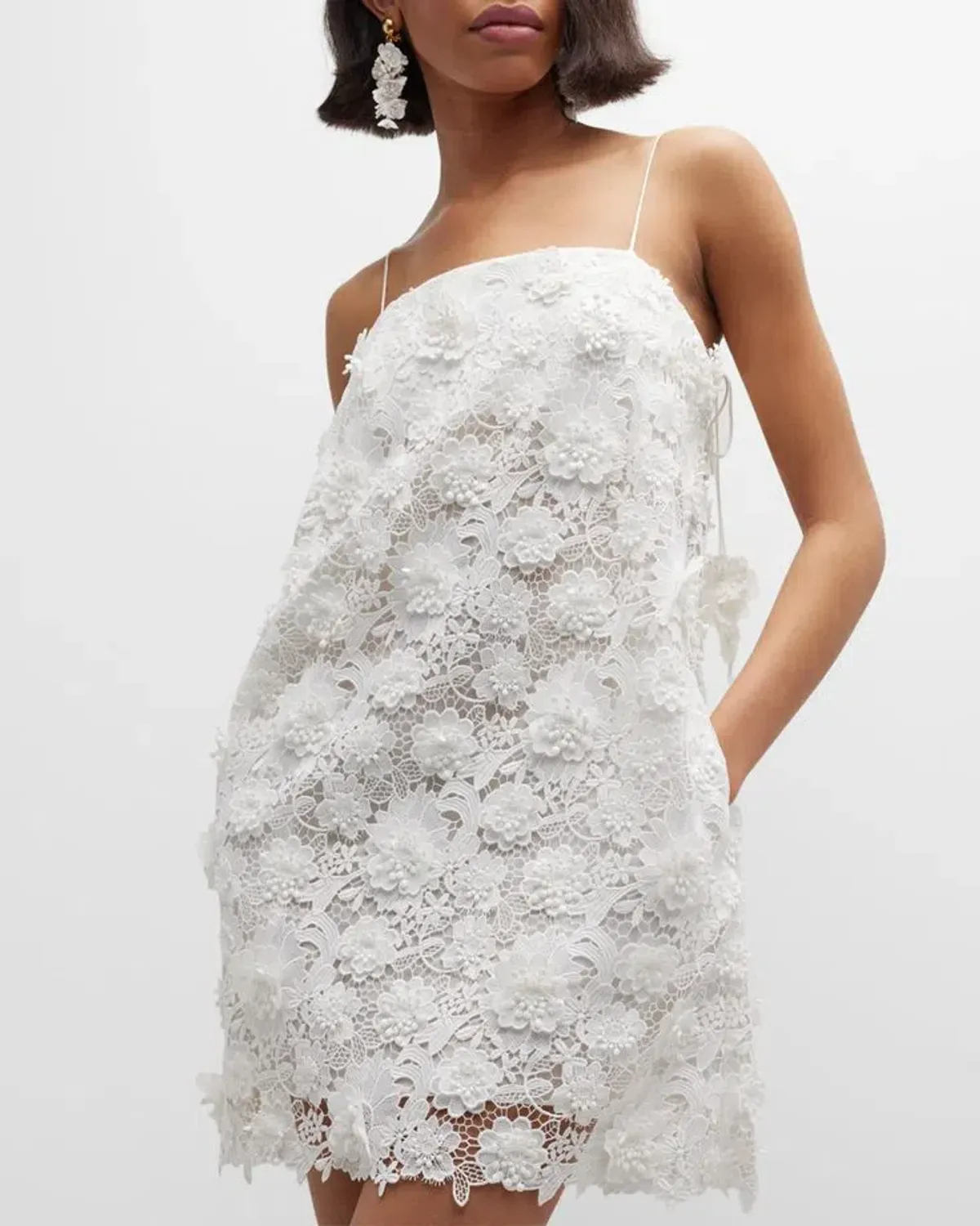 Zimmermann Raie Lace Flower Mini Dress Ivory Size 0P / AU 6P - Image 3