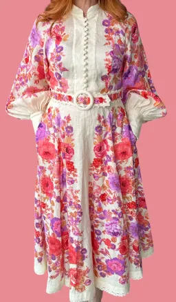 Zimmermann Raie Billow Sleeve Midi Dress Red/Purple Floral Size 10 for rent on The Volte - image 7