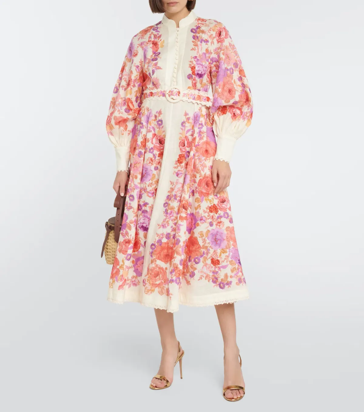Zimmermann Raie Billow Sleeve Midi Dress Red/Purple Floral Size 10 - Image 1