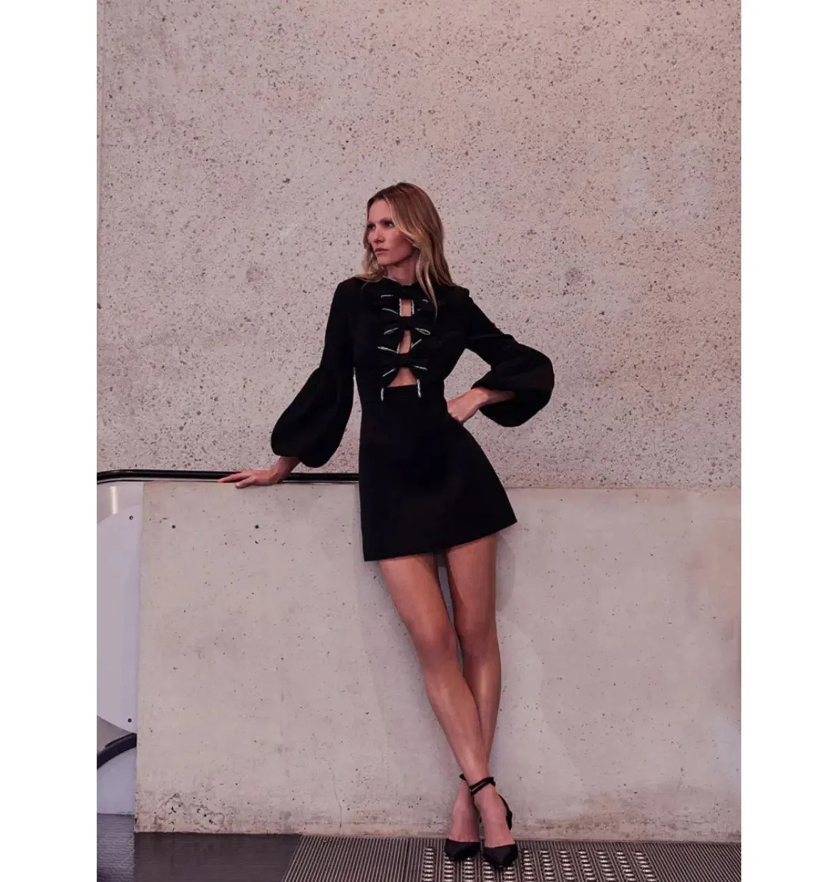 Rebecca Vallance Augustine Bow Mini Dress Black Size AU 14 - Image 1
