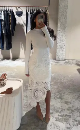 Aje Mosaic Crochet Midi Dress Ivory Size Small / AU 8 for rent on The Volte - image 1