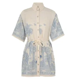 Zimmermann Ottie Palm Mini Dress in Cream/Blue Size 0 / AU 8 for rent on The Volte - image 3