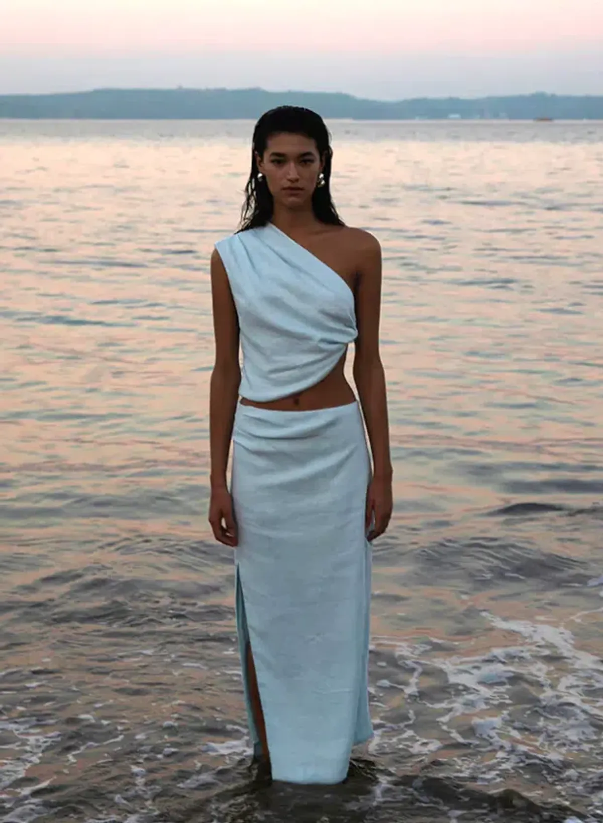 Sir The Label Iris Knot Top and Asymmetric Midi Skirt Set Light Blue Size 1 / AU 8 - Image 3