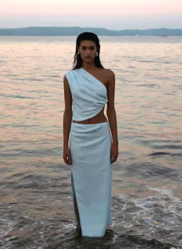 Sir The Label Iris Knot Top and Asymmetric Midi Skirt Set Light Blue Size 1 / AU 8 for rent on The Volte - image 3