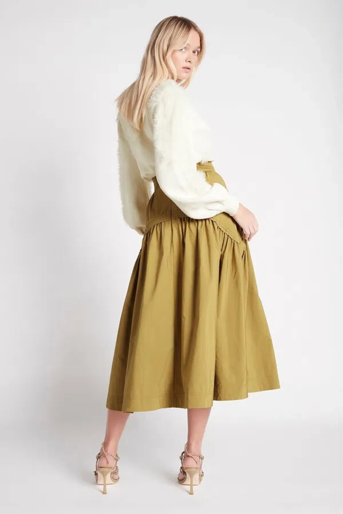 Aje Cosmos Drawstring Midi Skirt in Olive Green Size 10 - Image 2