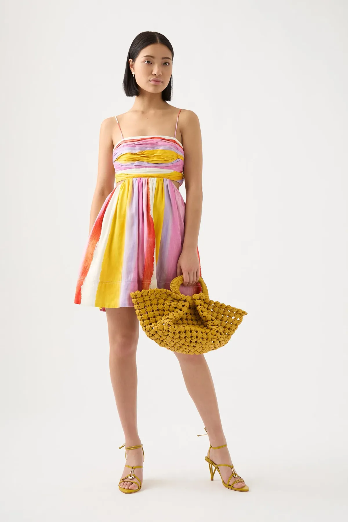 Aje Liza Baby Doll Cutout Mini Dress Aurora Stripe Size 6 for rent on The Volte - main image