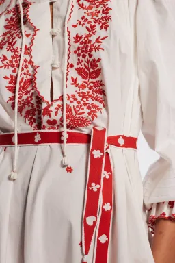 Alemais Hearts Embroidered Midi Dress White/Red Size 14 for rent on The Volte - image 5
