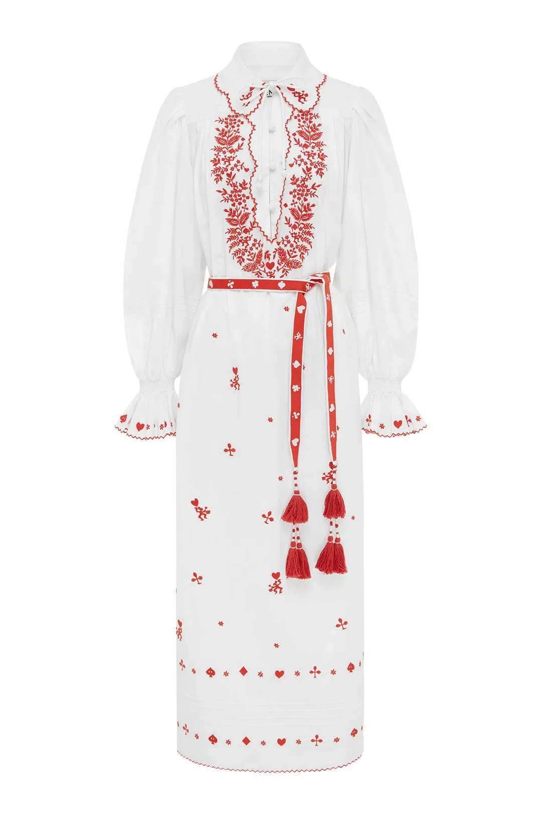 Alemais Hearts Embroidered Midi Dress White/Red Size 14 for rent on The Volte - main image