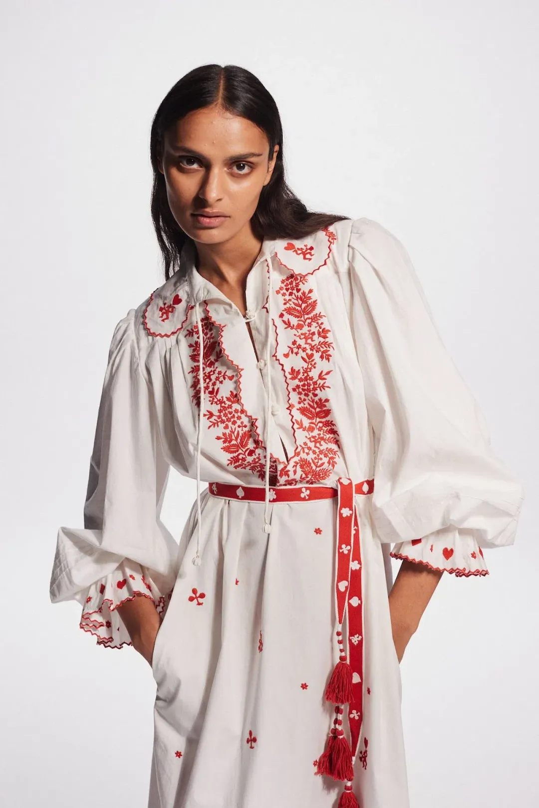 Alemais Hearts Embroidered Midi Dress White/Red Size 14 for rent on The Volte - main image