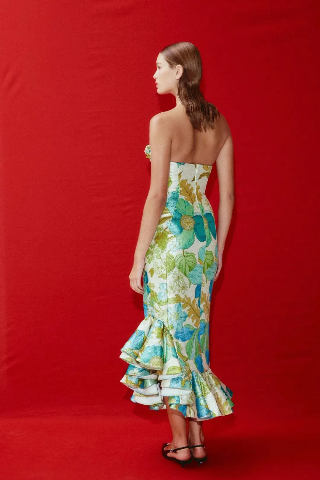 Alemais Janis Strapless Midi Dress Multi Print Size 6 for rent on The Volte - main image