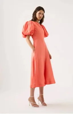 AJE Maia Off Shoulder Midi Dress Coral Orange Size 16 for rent on The Volte - image 3