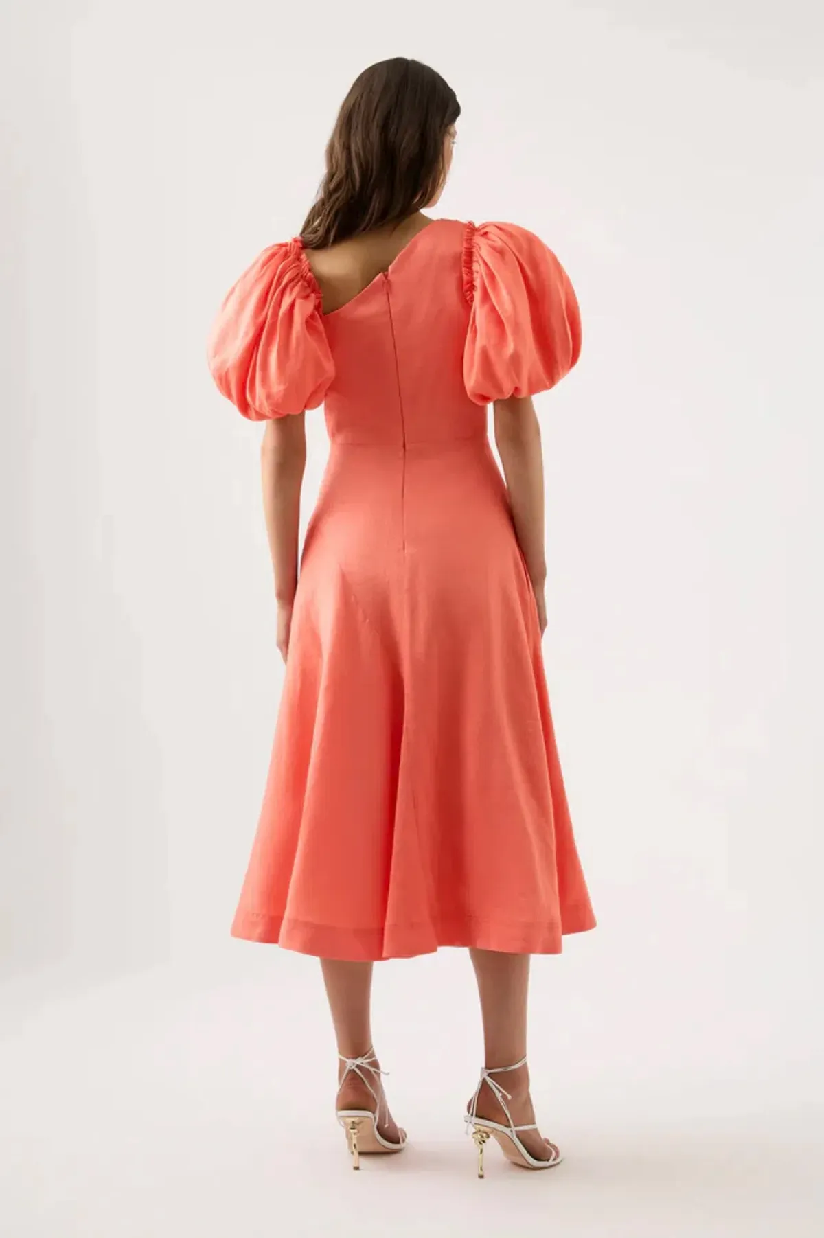 AJE Maia Off Shoulder Midi Dress Coral Orange Size 16 - Image 4