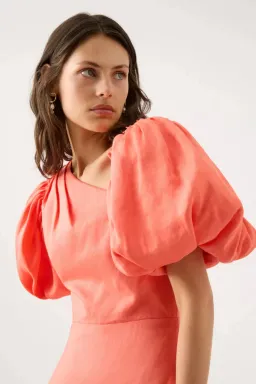 AJE Maia Off Shoulder Midi Dress Coral Orange Size 16 for rent on The Volte - image 2