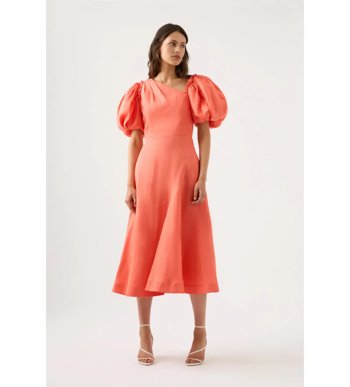 AJE Maia Off Shoulder Midi Dress Coral Orange Size 16 - Image 1