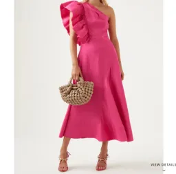 AJE Bonjour Asymmetric Midi Dress Fuschia Pink Size 16 for rent on The Volte - image 5