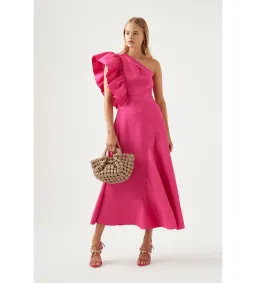 AJE Bonjour Asymmetric Midi Dress Fuschia Pink Size 16 for rent on The Volte - image 1