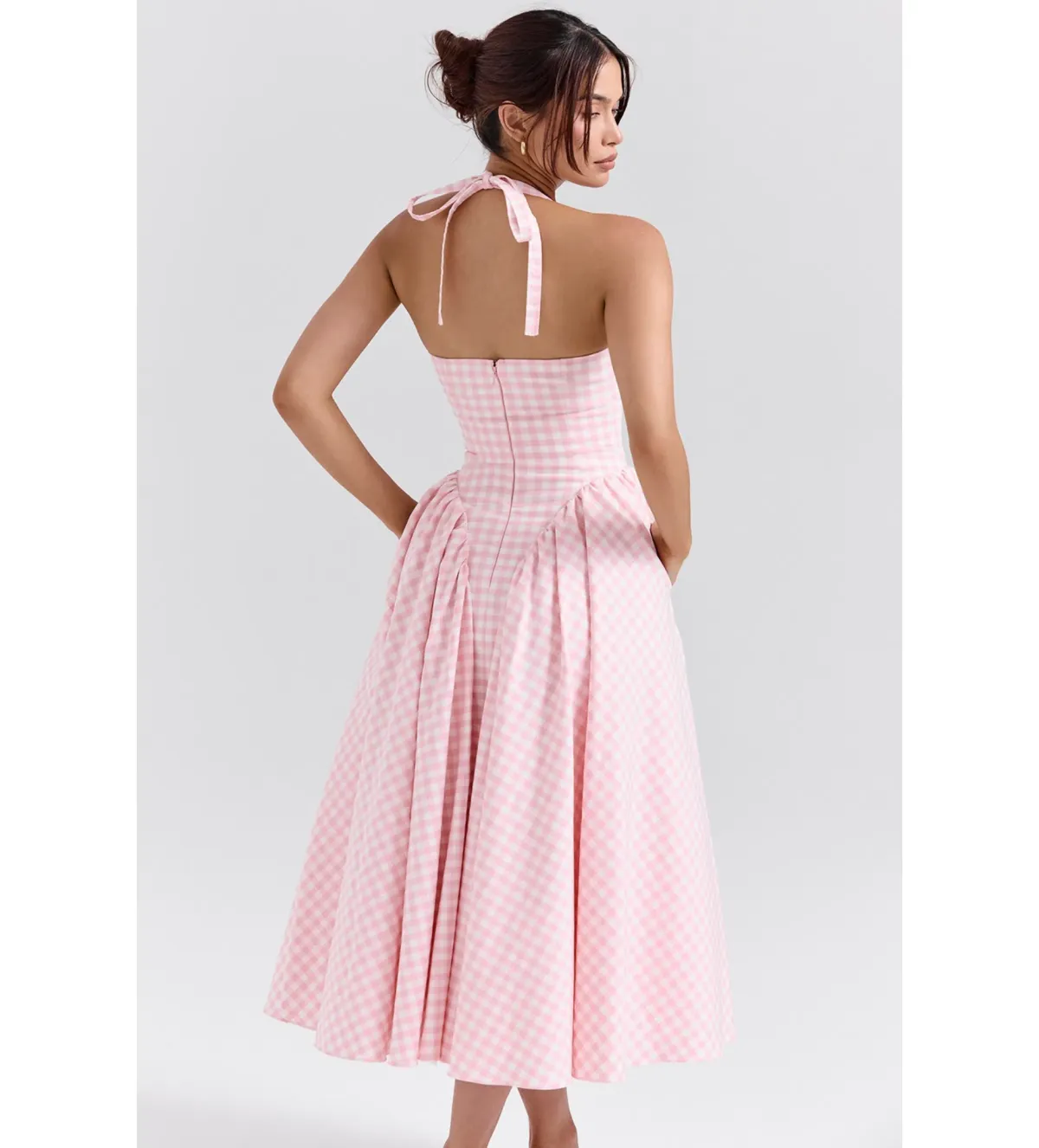 House of CB Marilyn Gingham Halter Midi Dress Strawberry Shortcake Size XL/Au 14 - Image 2