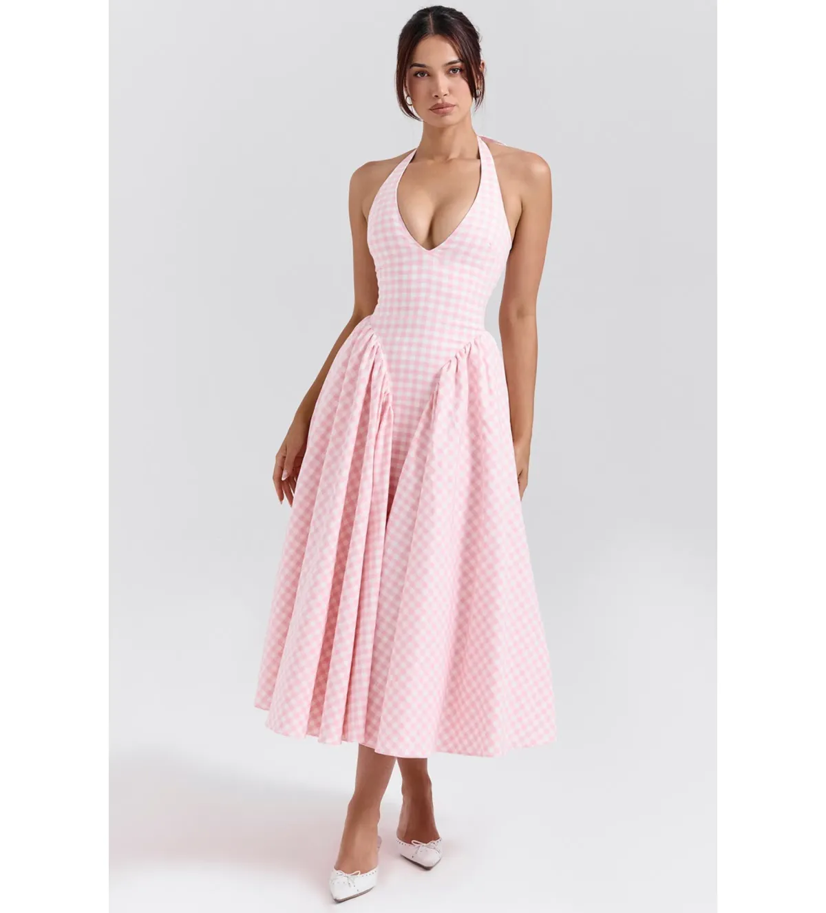 House of CB Marilyn Gingham Halter Midi Dress Strawberry Shortcake Size XL/Au 14 - Image 3