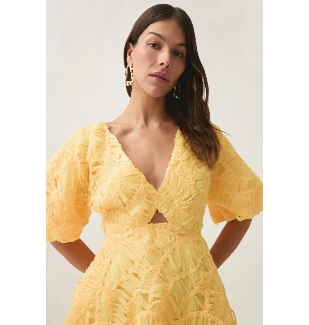 Aje Florential Mini Swing Dress Soft Yellow Size AU 8 for rent on The Volte - main image