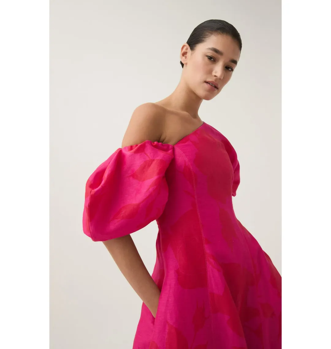 Aje Arista Tulip Sleeve Midi Dress Florescent Rose Pink Size AU 12 for rent on The Volte - main image