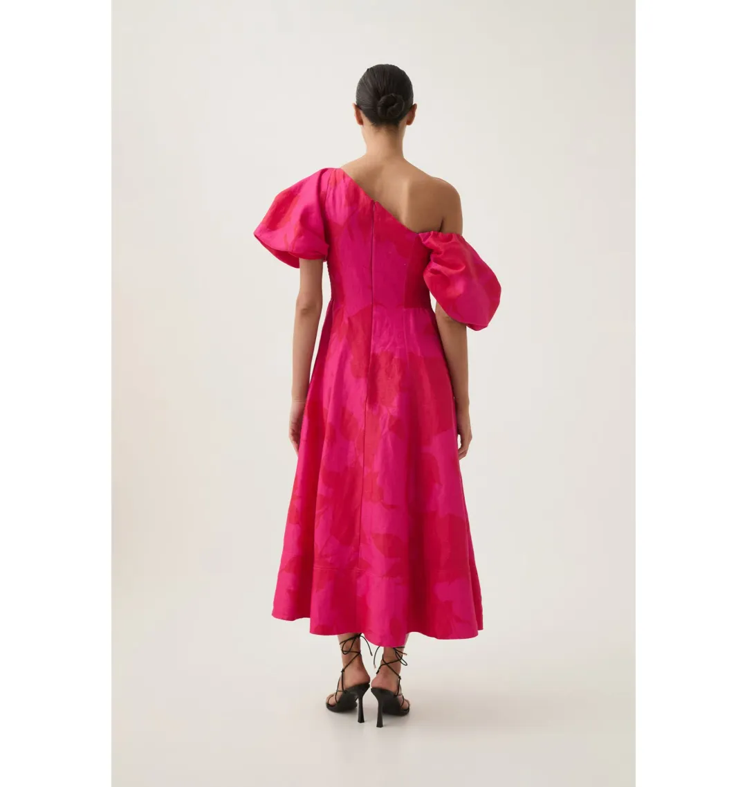 Aje Arista Tulip Sleeve Midi Dress Florescent Rose Pink Size AU 12 for rent on The Volte - main image