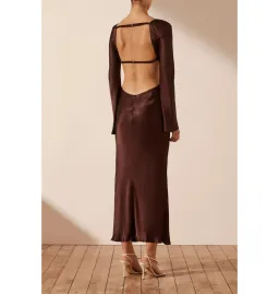 Shona Joy Lana Long Sleeve Open Back Midi Dress Cocoa Size AU 8 for rent on The Volte - image 2