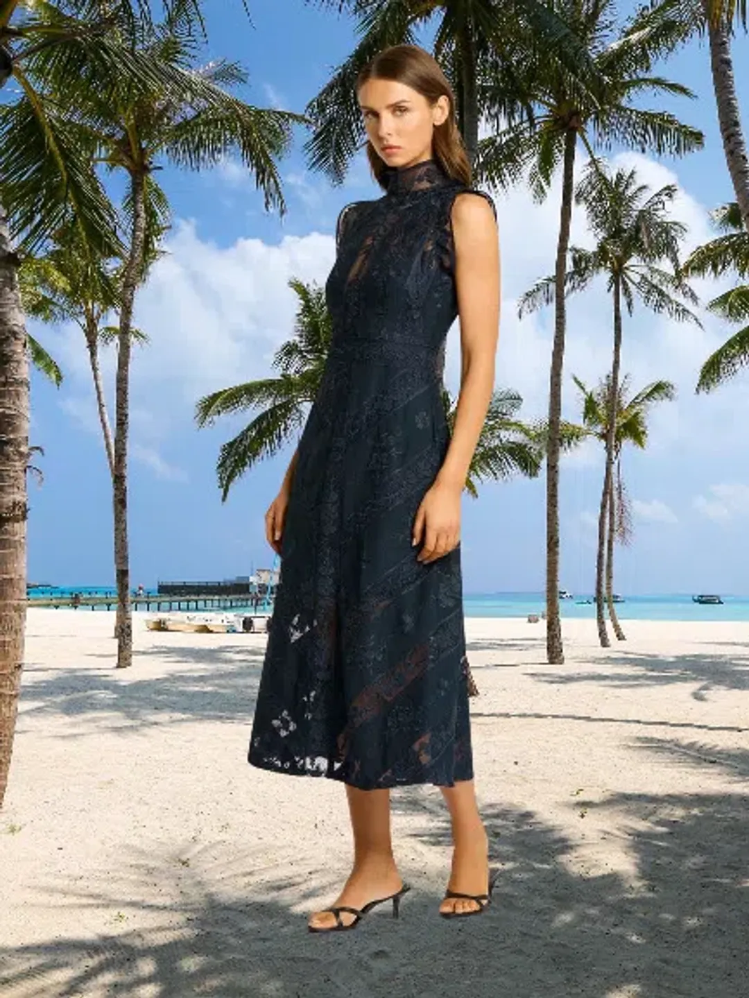 Moss and Spy Graceful Kristen Midi Dress Midnight Size AU 12 for rent on The Volte - main image