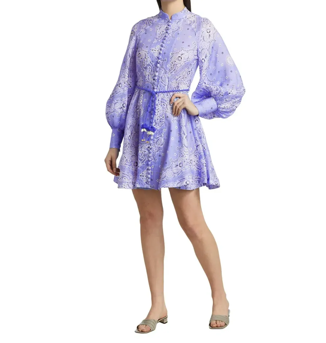Zimmermann Violet Button Up Mini Dress Purple Size 1 / Au 10 for rent on The Volte - main image