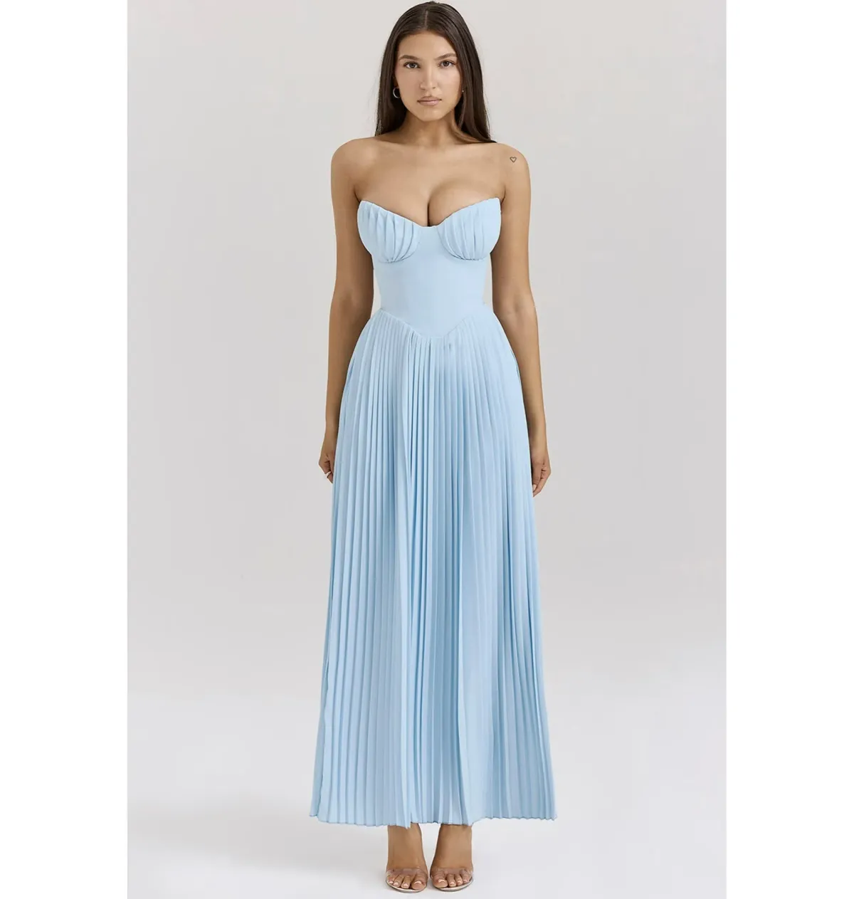 House Of CB Marcella Pleated Maxi Dress Ocean Blue Size AU 6 for rent on The Volte - main image