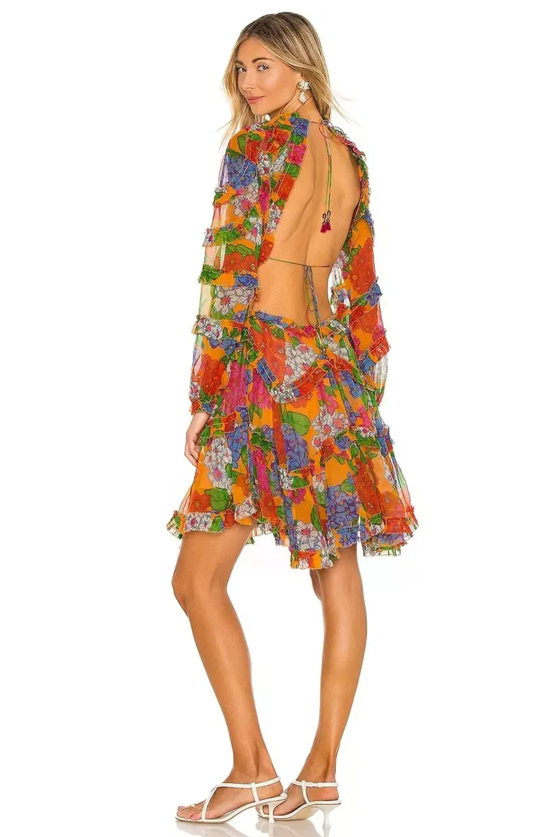 Zimmermann Riders Frill Mini Dress Mango Floral Size 0 / AU 8 for rent on The Volte - main image