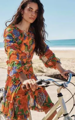 Zimmermann Riders Frill Mini Dress Mango Floral Size 0 / AU 8 for rent on The Volte - image 1