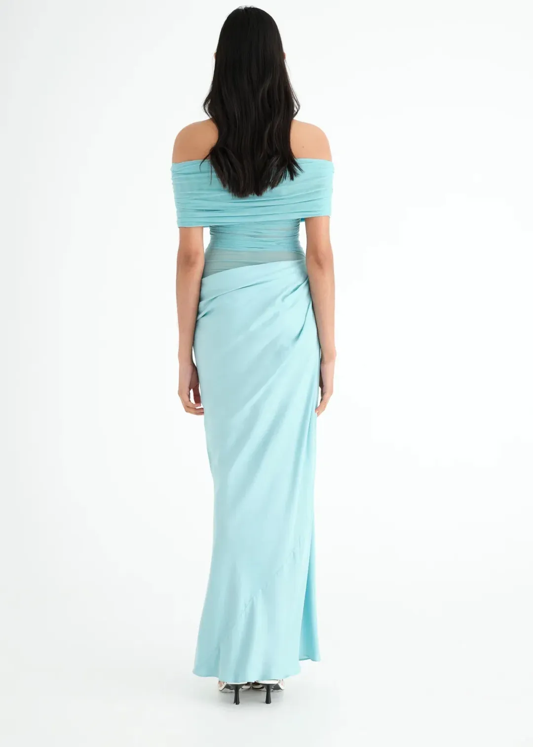 Benni Nico Off Shoulder Maxi Dress in Aquamarine Size 8 for rent on The Volte - main image