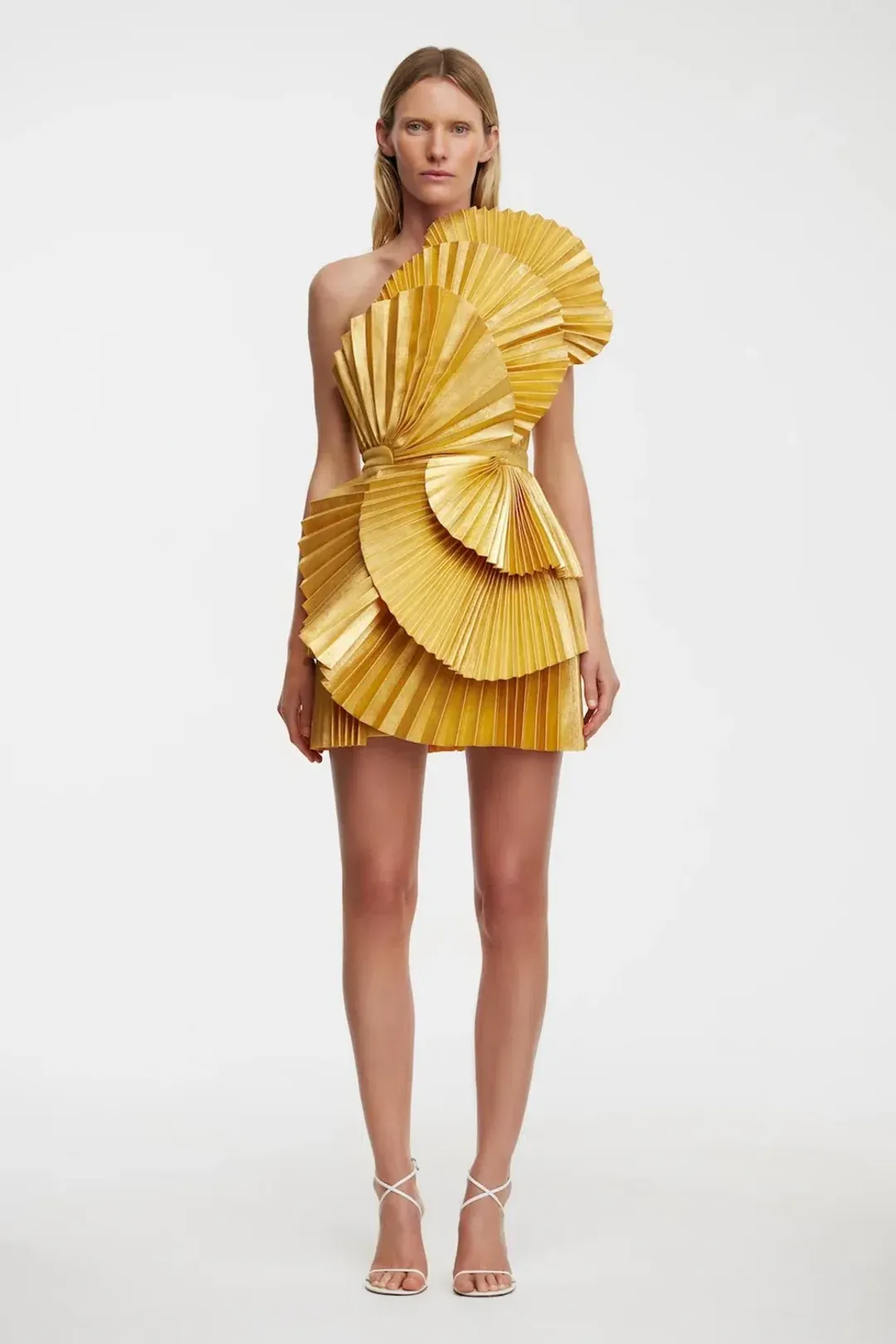 Acler Abbotsford Mini Dress Honey Gold Metalic Size 6 for rent on The Volte - main image