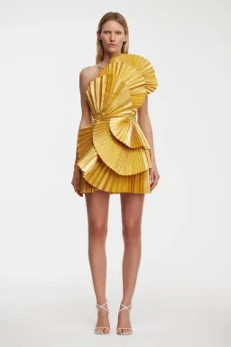 Acler Abbotsford Mini Dress Honey Gold Metalic Size 6 for rent on The Volte - image 1