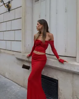 Natalie Rolt Charlotte Crop & Skirt Set Cherry Red Size 1 / AU 8 for rent on The Volte - image 4