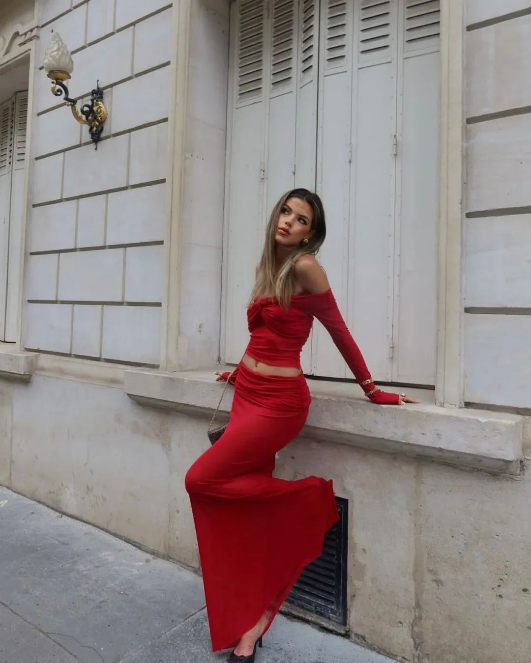 Natalie Rolt Charlotte Crop & Skirt Set Cherry Red Size 1 / AU 8 for rent on The Volte - main image