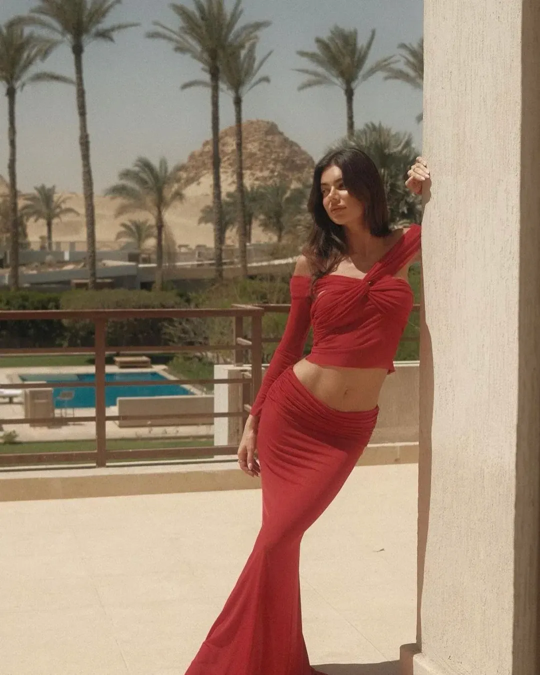 Natalie Rolt Charlotte Crop & Skirt Set Cherry Red Size 1 / AU 8 for rent on The Volte - main image